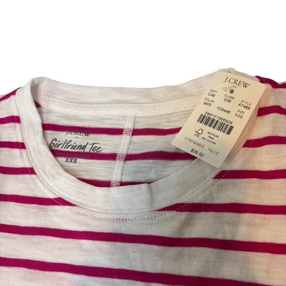 J.Crew Factory Girlfriend Tee XXS Pink White Striped Cotton NWT - Picture 2 of 3